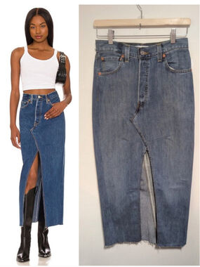 RE/DONE | Reconstructed Levi’s Long Denim Skirt In Indigo